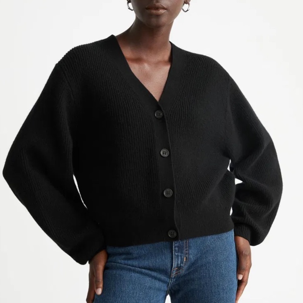 &‎ OTHER STORIES Balloon Sleeve Wool Alpaca Cardigan Sweater Oversized Navy sz S